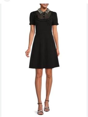 Karl Lagerfeld Black Short Sleeve Midi Dress with Embellished Collar